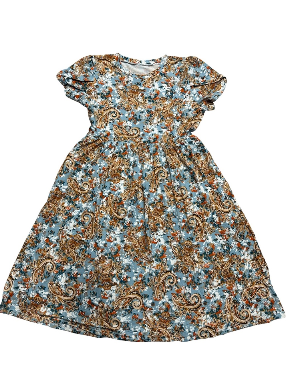 Girls' Blue Paisley Floral Midi Dress